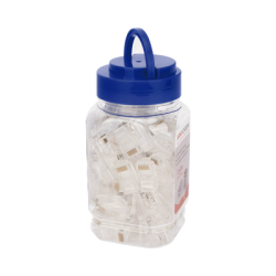 Bote con 100 Piezas de Plug Modular RJ45 / Cat 5e / Chapado en Oro a 30 Micras / Sin Blindaje / Facil Instalación / Uso Interior / Soporta Norma TIA-568B / Cumple con RoHS 2.0 