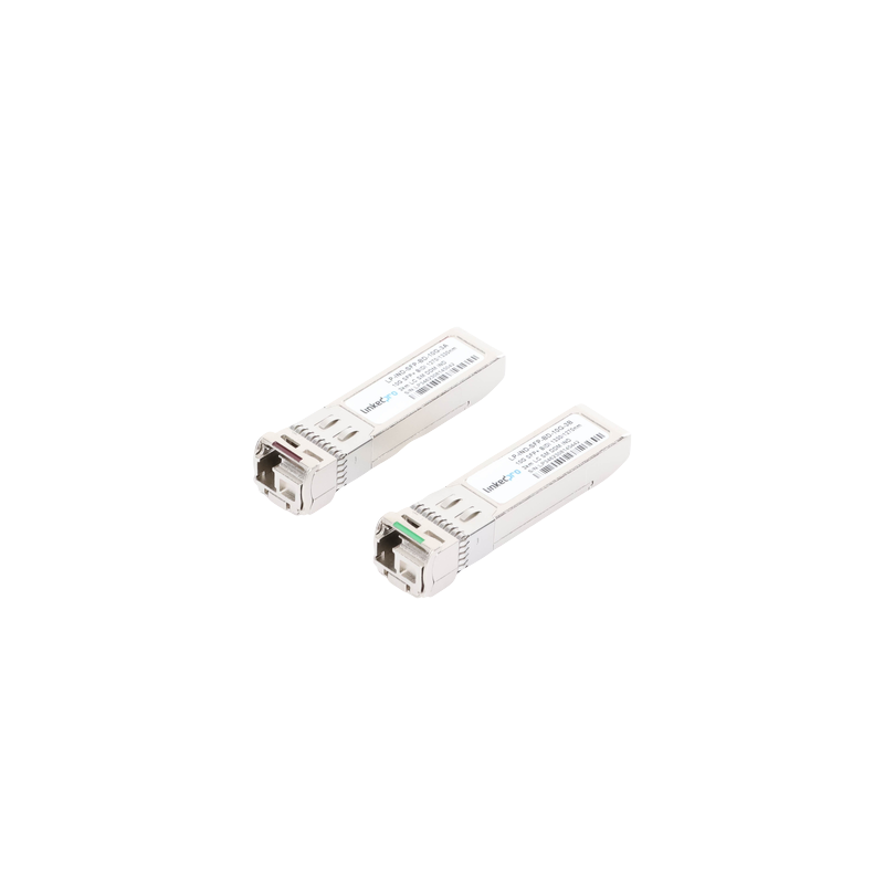 Transceptores Ópticos Industriales Bidireccionales SFP+ (Mini-Gbic) / Monomodo 1270 & 1330 nm / 10 Gbps / 10GBASE / Conector LC/UPC Simplex / DDM / Hasta 3 km / 2 Piezas