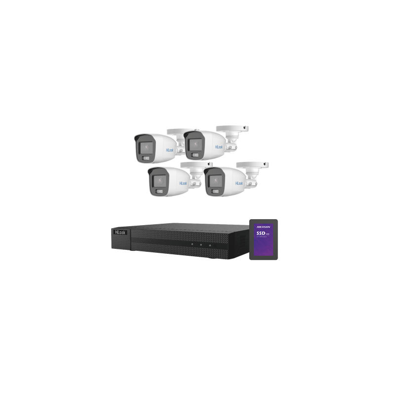 Kit TurboHD 1080p + SSD 1 TB / DVR 4 Canales / 4 Cámaras Bala ColorVu con Micrófono Integrado / Fuente de Poder / Accesorios de Instalación