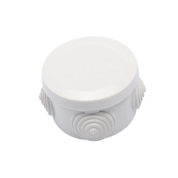 Caja Derivación-Conexión de Plástico Circular con 4 Glándulas de Goma (70 diámetro X 48 alto mm). Para Instalaciones Comerciales,  Residenciales e Industriales. Cerrado a Presión. 