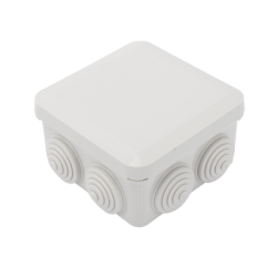 Caja Derivación-Conexión de Plástico (89 X 89 X 50 mm) con 7 Glándulas de Goma. Para Instalaciones Comerciales,  Residenciales e Industriales. Cerrado a Presión. 