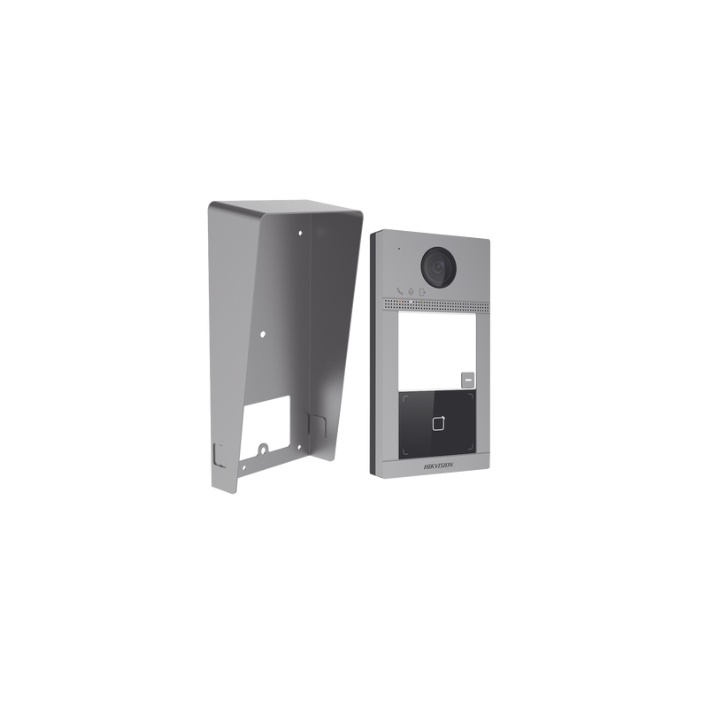 Kit Videoportero + Carcasa protectora IP 2 Megapixel / Llamada y Apertura Remota desde App Hik-Connect / PoE / Exterior IP65 + Antivandalico IK08 / 1 Departamento / Apertura con Tarjeta / Soporta 2 Puertas y hasta 6 Monitores
