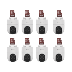 Kit de Camaras WiFi, Incluye 8 Piezas CS-H8C y 8 Piezas HS-TF-E1/32G / Audio de Dos Vías / Detección de Movimiento /  Luz Blanca / Sirena  /  Uso en Exterior con Protección