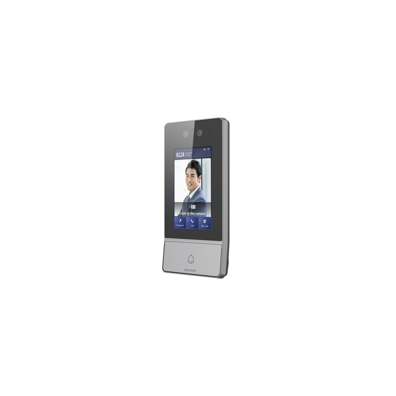 Videoportero IP 2 Megapixel / Llamada y Apertura Remota desde App Hik-Connect / Reconocimiento Facial / Panel touch 4.3"/ Exterior IP65 + Antivandalico IK08 / Botón mecanico de llamada / PoE / 1 Departamento / Apertura con Tarjeta, Codigo PIN 
