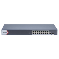 Switch Gigabit PoE+ / Monitoreable / 16 Puertos 1000 Mbps PoE+ / 1 Puerto 1000 Mbps de Uplink / 1 Puerto SFP /  Configuración Nube desde Hik-PartnerPro / Modo Extendido hasta 300 Metros / 130 Watts