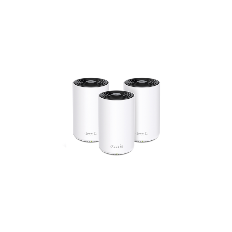 Kit 3 Routers Inalámbricos MESH Interior para Hogar / Doble Banda Wi-Fi 6E AX5400 Mbps / 3 Puerto Gigabit WAN/LAN / 4 Antenas Internas / Administración Mediante la App Deco (iOS, Android) / Protección HomeShield