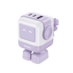 Cargador RobotGaN de 65W Serie UNO | 3 Puertos de Carga Rápida | 2 USB-C | 1 USB-A | PD 3.0 | QC 4.0 | Carga Inteligente | Tecnología GaN II | Zapato Magnético Extraíble | Carcasa Ignifuga | Pantalla LED. 