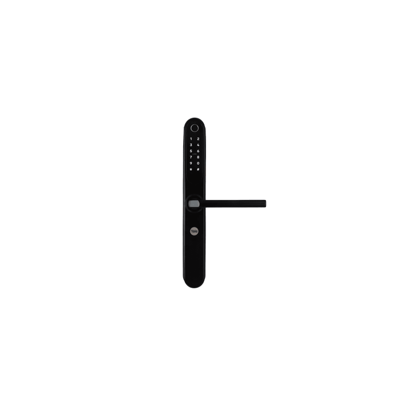 Cerradura Eléctrica Digital Yale YSD100 / Mecanismo 2885 Negro / HUB Yale Connect / 100 Códigos y Huellas / 3 Tarjetas Proximidad / Compatible Alexa y Google / Para Perfiles Aluminio 1"