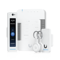 UniFi Access Kit de Inicio Gen2 Profesional para 1 puerta, (1) Lector NFC con pantalla táctil, audio 2 vías y cámara / (1) Lector NFC y de movimiento UA-G2 / Hub para conexiones para controlar una puerta con salida POE y energizar acc