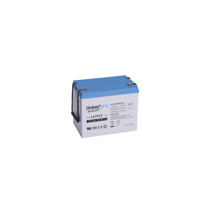Batería 12 Vcc / 75 Ah / UL / Tecnología AGM-VRLA / Vida útil promedio de 5 años / Para uso en equipo electrónico / Sistemas de emergencia y aplicaciones fotovoltaicas Terminales T3