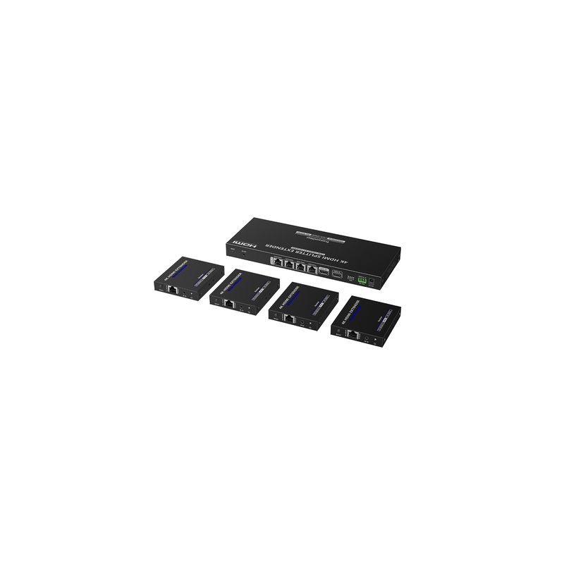 Kit Divisor y Extensor HDMI | 1x4 | Hasta 70 m |Resolución 4K @ 60 Hz |  Cat 6/6a/7 | IPCOLOR | CERO LATENCIA | Puerto S/PDIF | EDID | RS232 | Salida Loop / PoC