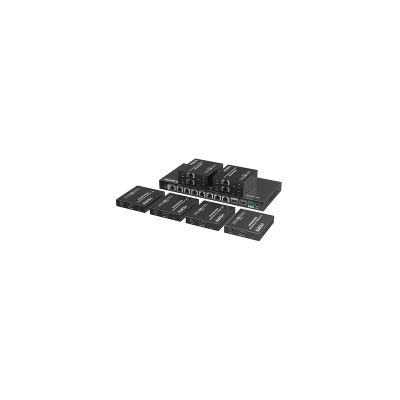 Kit Divisor y Extensor HDMI | 1x8 | Hasta 70 m |Resolución 4K @ 60 Hz |  Cat 6/6a/7 | IPCOLOR | CERO LATENCIA | Puerto S/PDIF | EDID | RS232 | Salida Loop / PoC