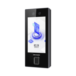 Terminal Facial Min Moe con LECTOR DE HUELLAS y Tarjetas MIFARE / 3000 Rostros / 3000 Huellas / Pantalla 4.5" / Administrable en la Nube con Hik-Connect Teams  / Exterior IP65  / PoE / WiFi / HIK-IA