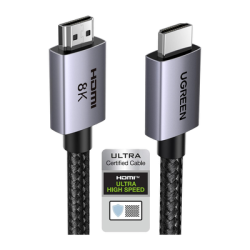 Cable HDMI 2.1 de 8K@60Hz | 2 m | 48Gbps | HDR10+ | 3D Inversivo| eARC | Dolby ATMOS |   VVR | QMS | QFT | ALLM | 3 modos de Visualización | Certificado HDMI 8K | Niquelado | Nylon Trenzado | Carcasa de Aluminio.