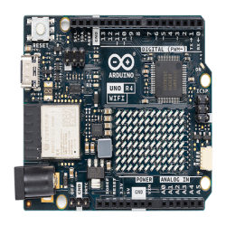 ARDUINO UNO REV4 WIFI, Retrocompatible con la UNO R3, la Arduino UNO R4 WiFi incluye una matriz LED 12x8 para interfaz mejorada y destaca por su conectividad y mayor potencia de procesamiento