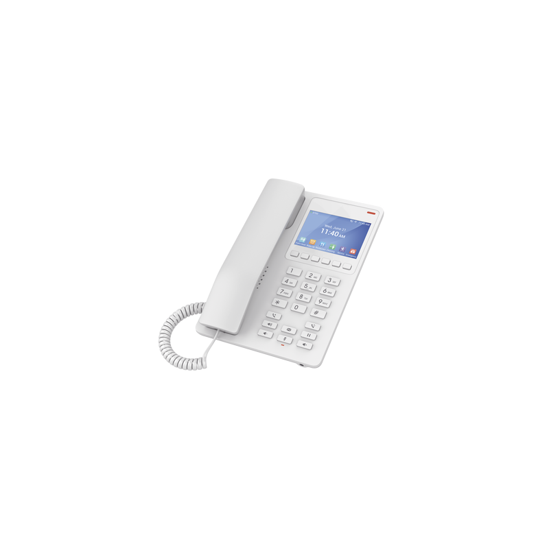 Teléfono IP Hotelero con pantalla LCD a color, 2 líneas SIP con 2 cuentas, codec Opus, IPV4/IPV6, color blanco, con gestión en la nube GDMS