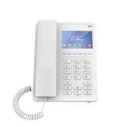 Teléfono IP Hotelero con pantalla LCD a color, 2 líneas SIP con 2 cuentas, codec Opus, IPV4/IPV6, color blanco, con gestión en la nube GDMS