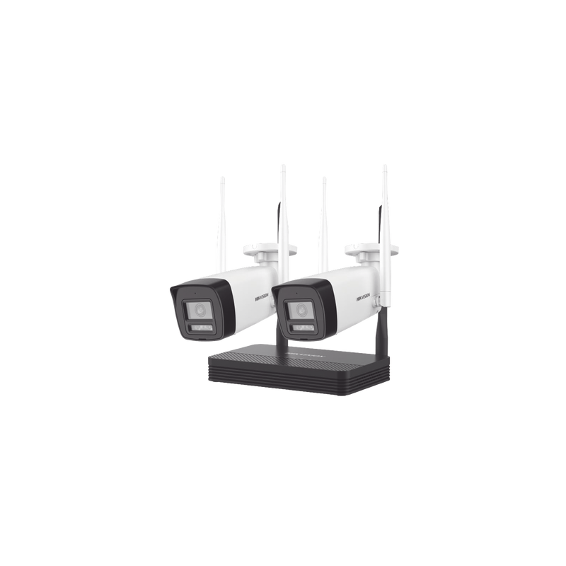 Kit IP Inalámbrico 2 Megapixel (1080p) / NVS 4 Canales / 2 Cámaras Bala para Exterior con Lente 2.8 mm y Dual Light (30 mts IR + 20 mts Luz Blanca) / Audio Bidireccional (Micrófono y Bocina) / Soporta Micro SD de 512 GB