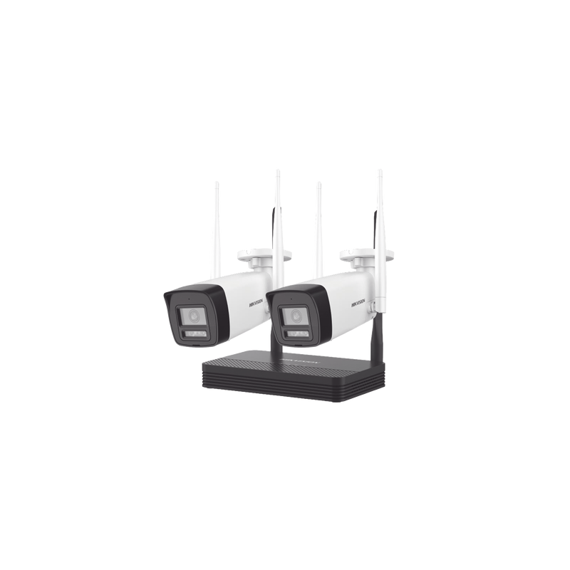 Kit IP Inalámbrico 4 Megapixel / NVS 4 Canales / 2 Cámaras Bala para Exterior con Lente 2.8 mm y Dual Light (30 mts IR + 30 mts Luz Blanca) / Audio Bidireccional (Micrófono y Bocina) / Soporta Micro SD de 512 GB