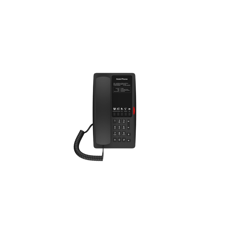 Teléfono IP WI-FI para Hotelería, Puerto USB-A para carga, 5 teclas programables para servicio rápido (Hotline), plantilla personalizable con PoE