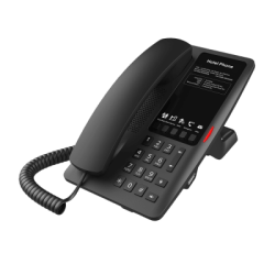 Teléfono IP WI-FI para Hotelería, Puerto USB-A para carga, 5 teclas programables para servicio rápido (Hotline), plantilla personalizable con PoE