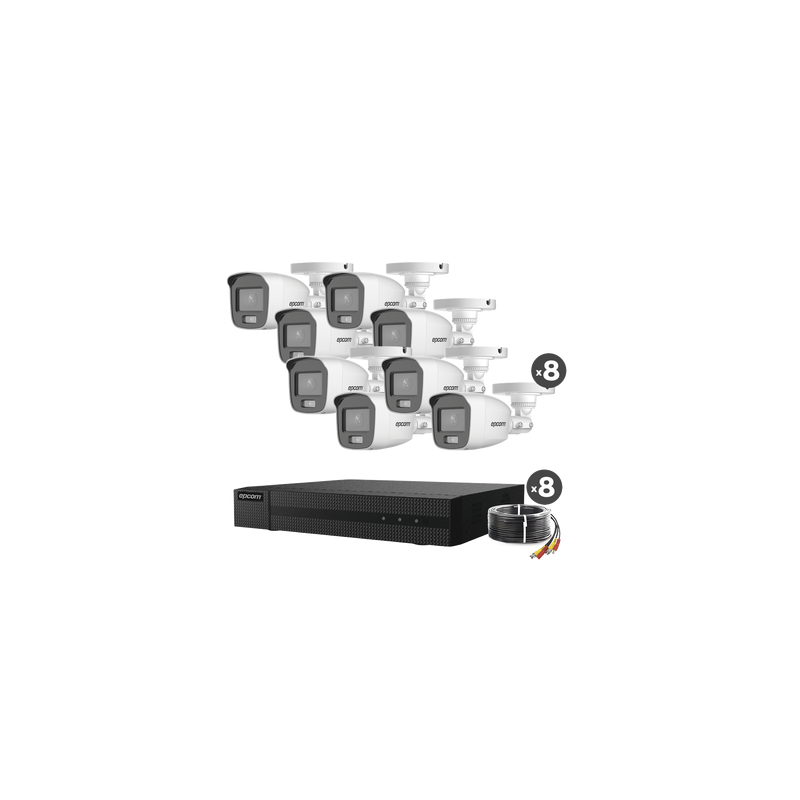 Kit TurboHD 1080p / DVR 8 Canales / 8 Cámaras Bala ColorVu con Microfono Integrado / Fuente de Poder / Accesorios de Instalación
