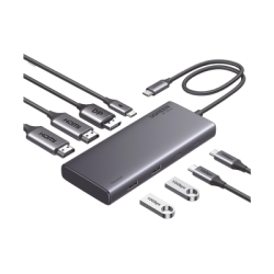 HUB USB-C (Docking Revodok 308) 8 en 1 | 2 Puertos HDMI 4K@60Hz | 1 Puerto DisplayPort 4K@60Hz 2 USB-A 10Gbps) | 2 USB-C (10Gbps) | USB-C PD Carga 100W | Chip de Ultima Generacion | Carcasa de Aluminio.