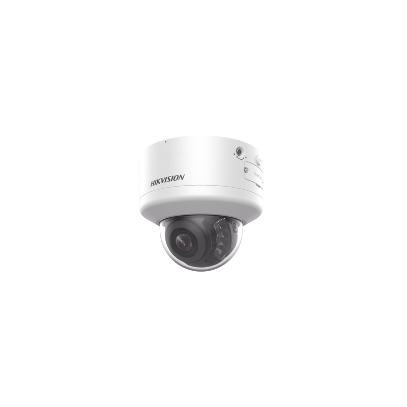 Domo IP 4 Megapixel / Lente Mot. 2.7 a 13.5 mm / Dual Light (40 mts IR + 40 mts Luz Blanca  / Exterior IP66 / IK10  / Audio y Alarma I/O / PoE+ / ONVIF / Micro SD / 4 Analíticos: AcuSense, Deteccion Facial, Conteo de Personas por Cruce y Zona