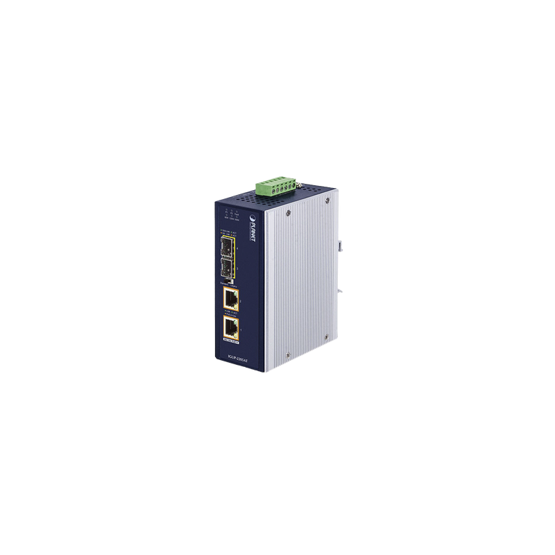 Convertidor de Medios Industrial de 2 Puertos SFP 100/1000X a 2 Puertos RJ45 10/100/1000T 802.3bt PoE++