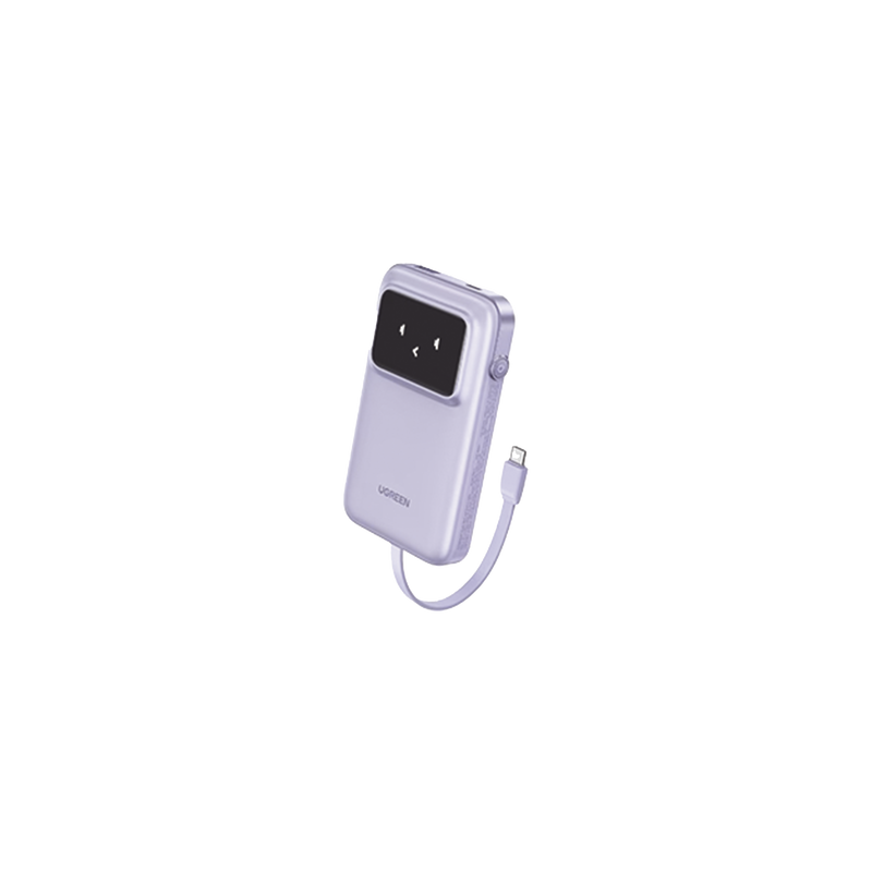 Power Bank Serie Uno |  10000mAh | 30W |  con Cable USB-C Incorporado | 2 Salidas 30W Max. | Pantalla Inteligente | Carcasa Ignifuga | Aprobado por Aerolíneas.| Color Purple.