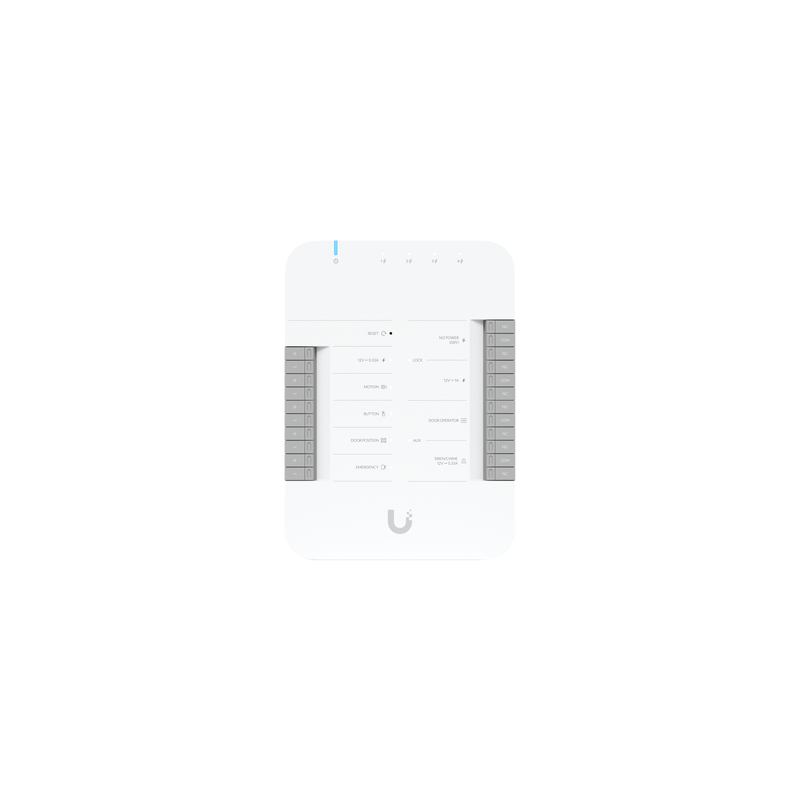 UniFi Access Hub Door, puede conectar 2 lectores y 2 cámaras (no incluidos) para controlar solo una puerta / 2 terminales AUX y 4 entradas adicionales (sensores y botones) POE 802.3bt no incluido