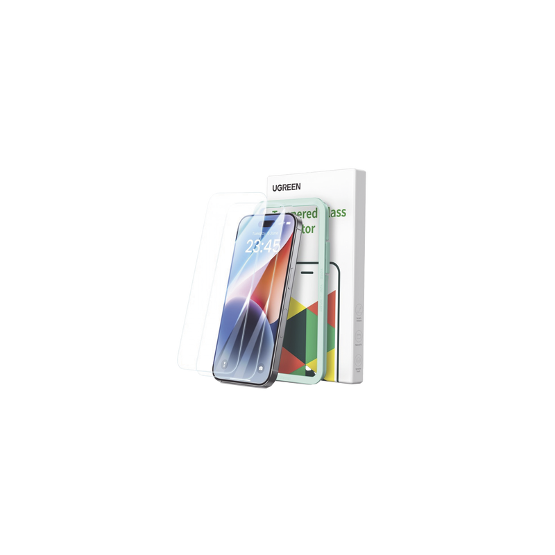 Protector de pantalla UGREEN HD con marco de instalación para iPhone 15 Plus/16 Plus (paquete de 2)