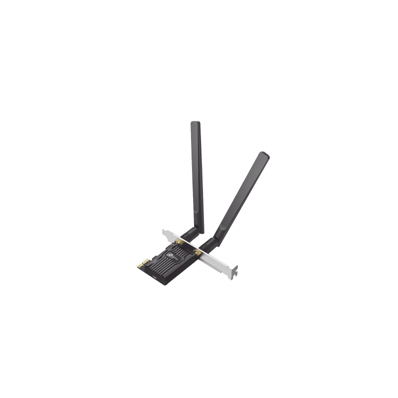 Adaptador  PCIe inalámbrico doble banda AX1800 Mbps / Seguridad Inalámbrica WPA3 /Antena de alta ganancia / Tecnología MU-MUMO 2X2 / Soporte de perfil bajo y Altura completa / Bluetooth 5.2