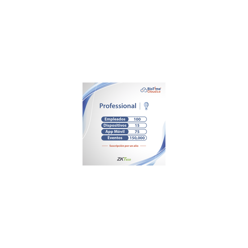 LICENCIA PROFESSIONAL BIOTIME CLOUD 2.0  / 100 USUARIOS / 15 DISPOSITIVOS (Licencia Anual)