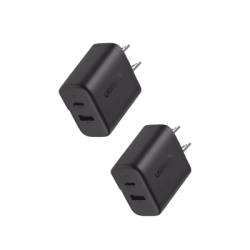 Cargador rápido de 20 W y 2 puertos, paquete de 2, negro, EE. UU.