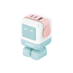 Cargador RobotGaN de 65W Serie UNO | 3 Puertos de Carga Rápida | 2 USB-C | 1 USB-A | PD 3.0 | QC 4.0 | Carga Inteligente | Tecnología GaN II | Zapato Magnético Extraíble | Carcasa Ignifuga | Pantalla LED. 