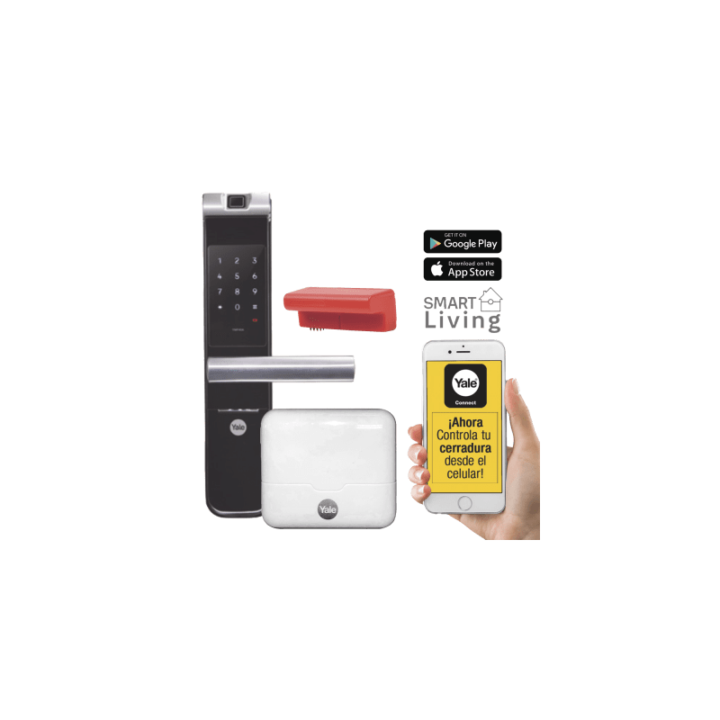 Kit Cerradura con manija YMF40A y HUB, Apertura por,  Código, Biometría y apertura por SMARTPHONE, Para puertas de 35 a 90 mm de espesor