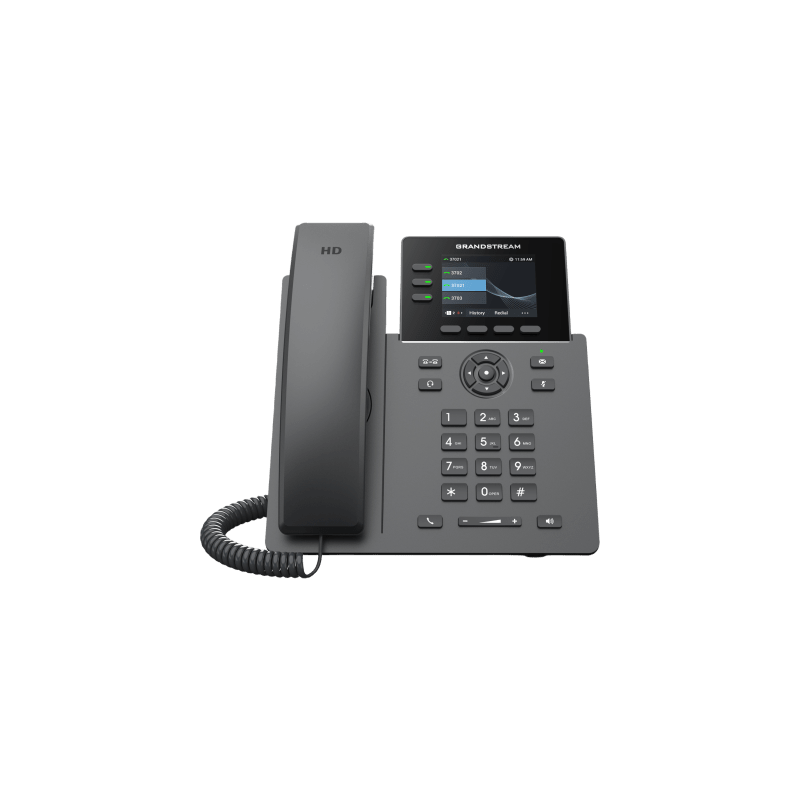 Teléfono IP Grado Operador / 3 Líneas / 12 Botones Virtuales Multiuso / Pantalla LCD 2.8 Pulgadas / Puertos Gigabit con PoE / Audio HD / Compatible con GDMS