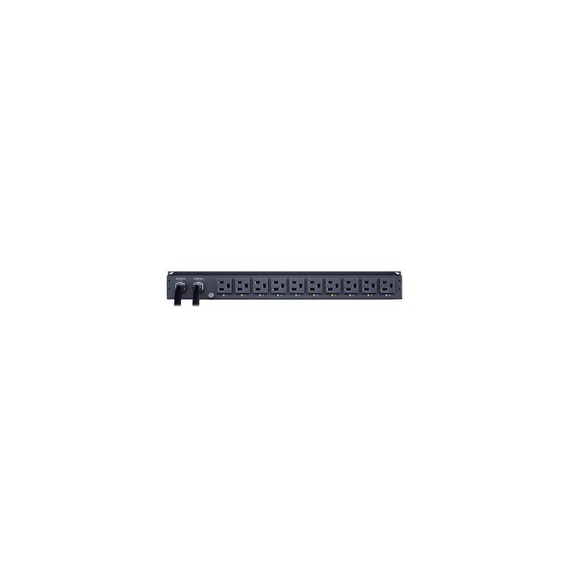 PDU ATS (Fuente Redundante Auto-transferible) Monitoreable, Para Distribución de Energía, 2 Entradas 120 Vca NEMA5-15P, Con 10 Salidas NEMA 5-15R, Horizontal 19in, 1UR 