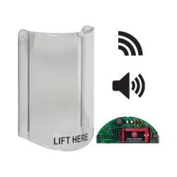 Cubierta Protectora De Policarbonato, Súper Resistente, Con Sonido, Con Transmisor Inalámbrico Para STI-V34104, Texto En Ingles, Para Botones Multiusos Serie Stopper® Station De STI