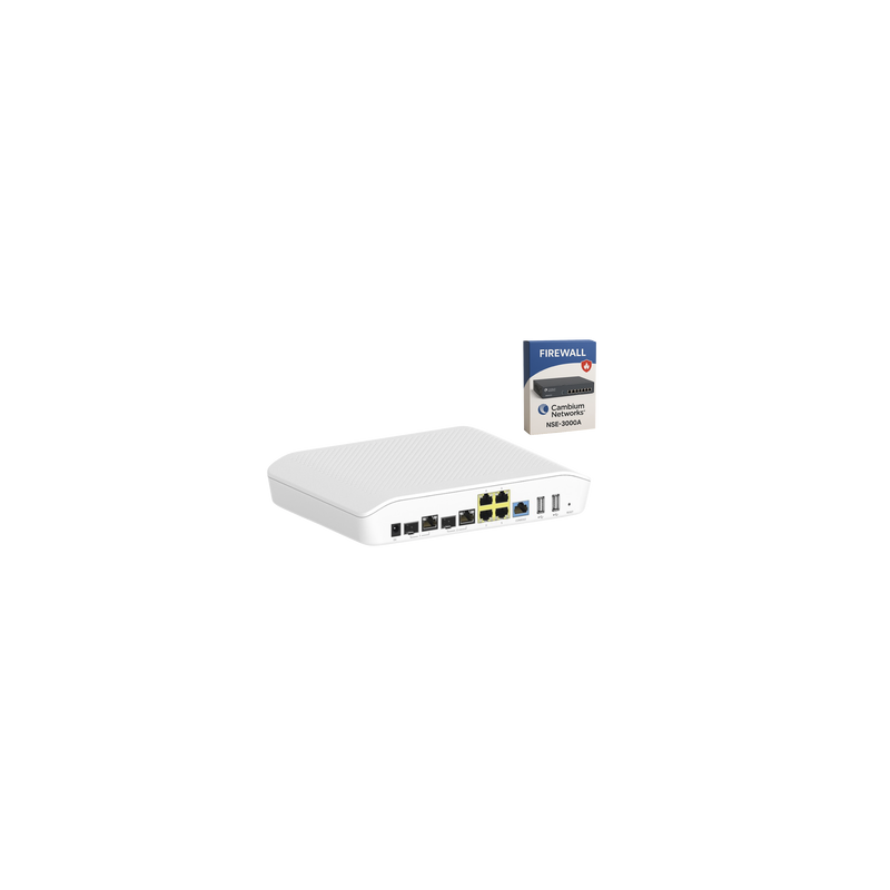 Kit Router/Firewall con licencia incluida NSE-SUB-3000-1 / función SD-WAN NSE3000 / 2 puertos WAN Gigabit + 2 SFP combo / 4 puertos LAN Gigabit / Gestión Unificada de Amenazadas / Administración desde la Nube / Hasta 1,000 dispositivo