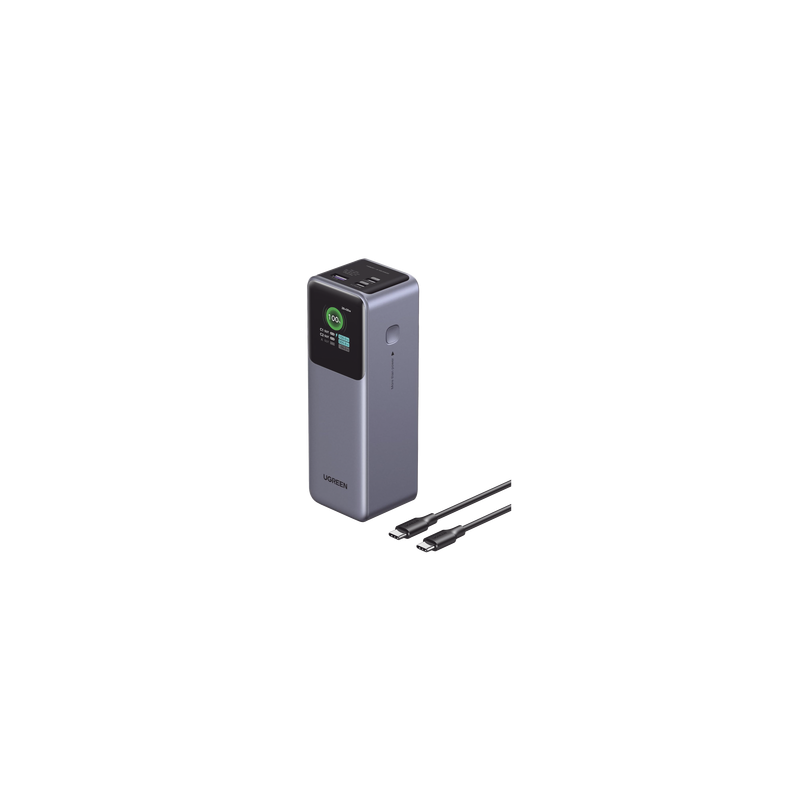 Power Bank de 25000mAh | 3 Salidas 200W Max. | USB-A + 2 USB-C | PD 3.0, QC3.0 | FCP | SCP | Pantalla Inteligente | Carcasa Ignifuga | Color Gris | Incluye Cable USB de 50cm | Carga tu Laptop de Manera Segura.