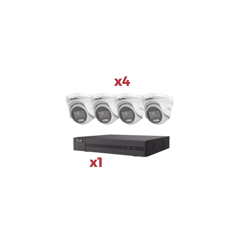 [Kit] DVR 4 Canales TurboHD + 1 Canal IP / 2 Megapixel (1080pLite) / AcuSense Lite / Audio por coaxitron / 1 Bahia de disco duro / 4 Cámaras Metalicas / 2 Megapixel tipo turret / ColorVu Lite + Microfono Integrado