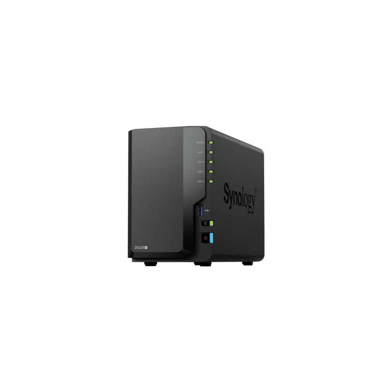NAS DiskStation DS225+ | 2 Bahías | Intel Celeron J4125 | 2 GB DDR4 | Hasta 40 TB | Puertos 1GbE y 2.5GbE | USB 3.2 Gen 1 | Compatible con RAID | Synology DSM.