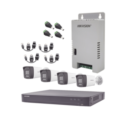 Kit Audio Bidireccional TurboHD 4K-3K / DVR 4 Canales 4K / 4 Cámaras Bala (Exterior) con Bocina y Microfóno Integrado 3K / 1 Fuentes de Poder / Accesorios