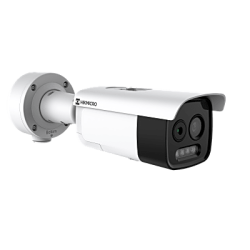 Bala IP Dual / Térmica 3.6 mm (256 × 192) / Óptico 4.3 mm (4 Megapixel) / 30 mts IR / Exterior IP67 / PoE / Termométrica / Detección de Temperatura / Sirena y Luz Intermitente Integrada / MicroSD