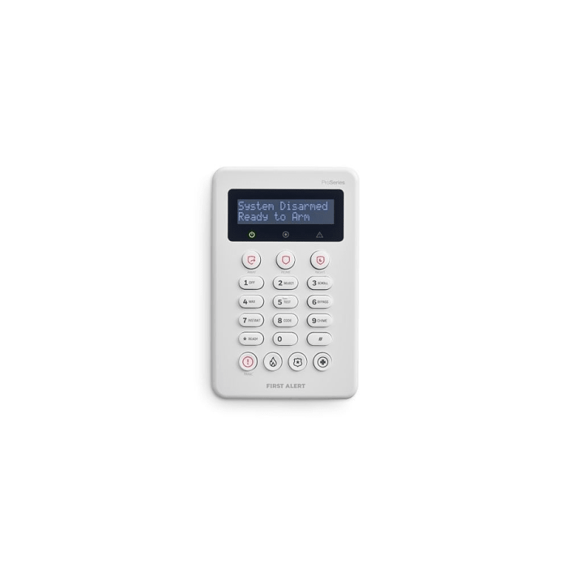 Teclado de Seguridad VISTAHPKP / 2 Líneas Alfa / Pantalla Personalizable / Teclas de Emergencia Dedicadas / Diseño Slim / Compatible con VISTA H3 Hybrid Series