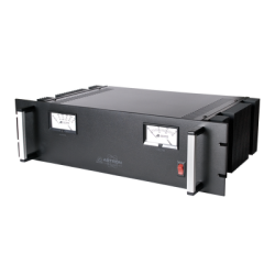 Fuente de poder 13.8Vcc, 50A, lineal regulada con circuito cargador de baterías, medidores, para instalación en rack