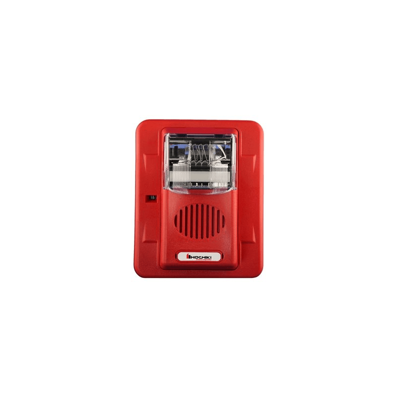 Sirena Estrobo, 24 Vcd, Multi-Candela 15 hasta 110 cd, Montaje En Pared, Color Rojo, Serie HEC3 (0500-06020), Hochiki 