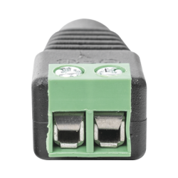 Adaptador Hembra Tipo Jack de 3.5 mm polarizado de 12 Vcc / Terminales Tipo Tornillo / Polarizado (+/-) / Ideal para Cámaras de Video Vigilancia.